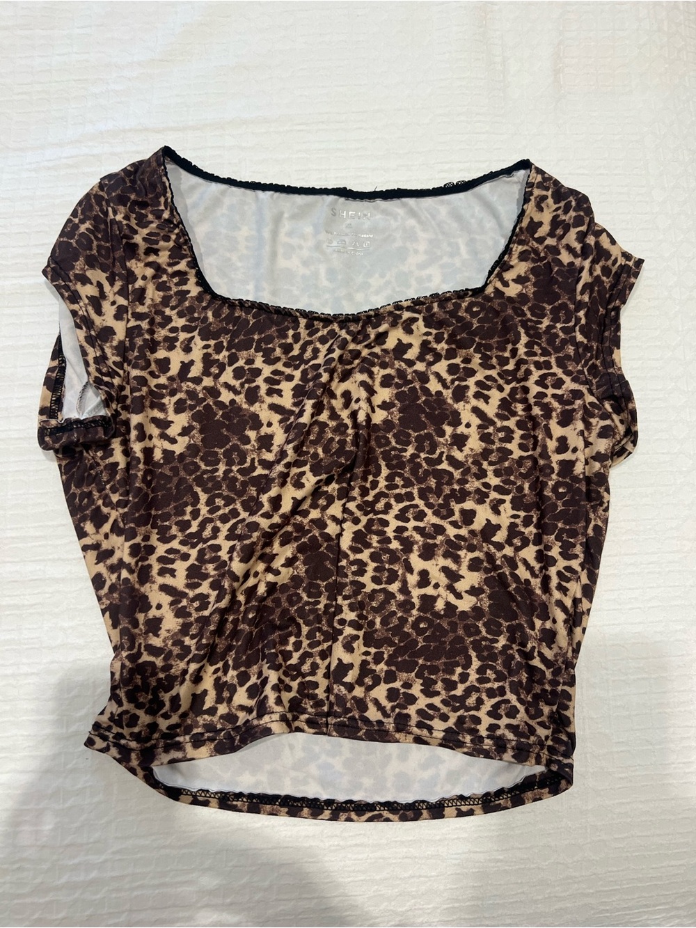 SHEIN Brown and Tan Leopard Print Scoop Crop Top